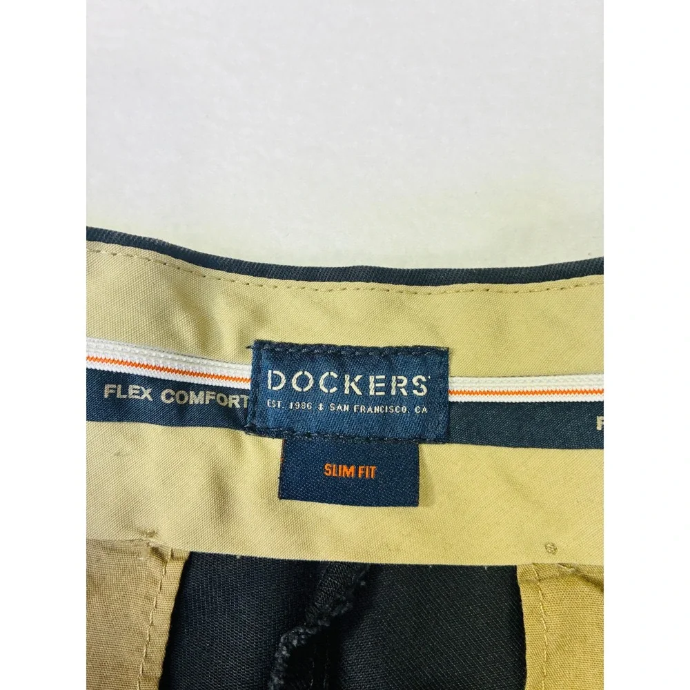 Dockers Flex Comfort Slim Fit Chinos Mens Black Flat Front Trousers 30x28
